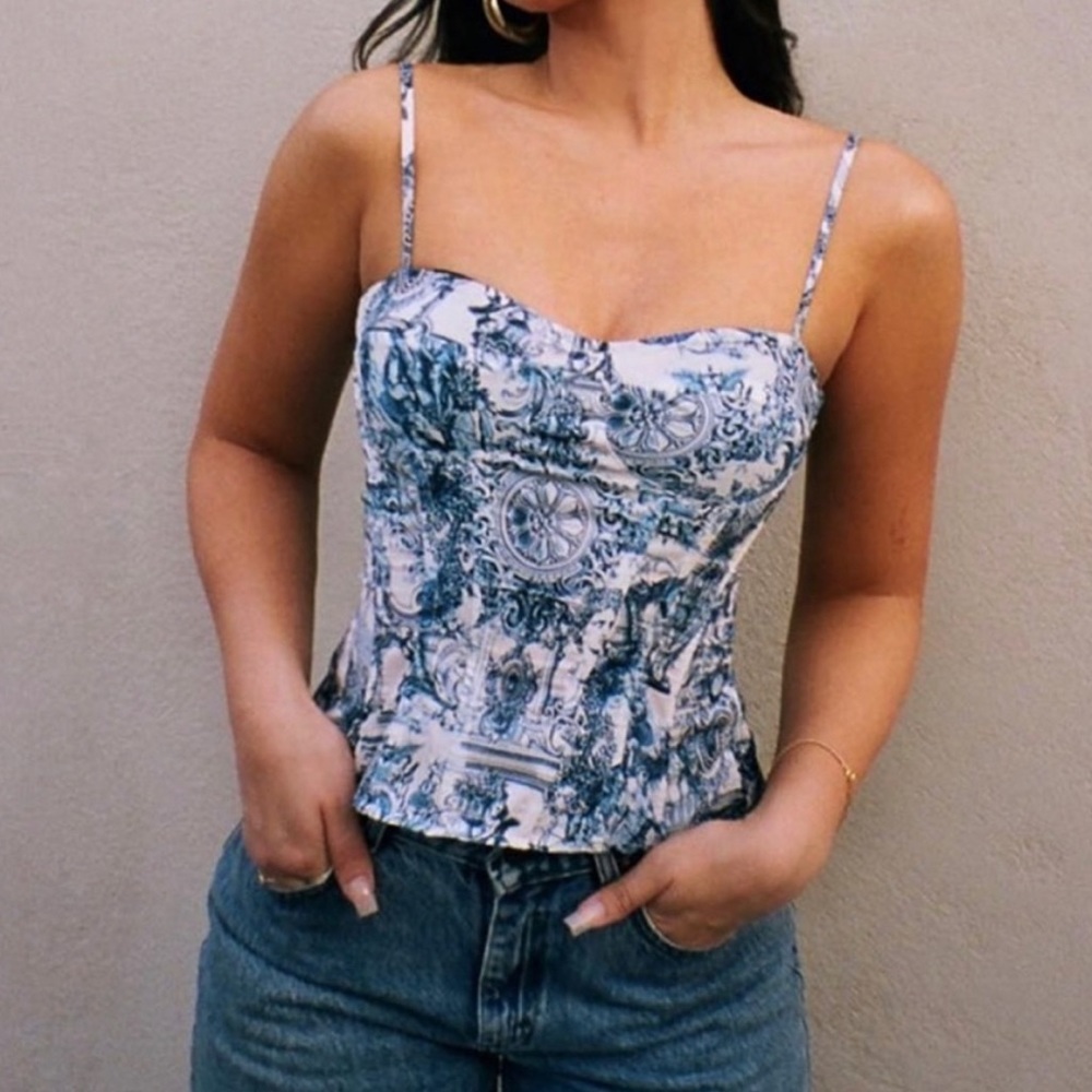 PrettyLittleThing Renaissance Print Structured Corset Top Size 6